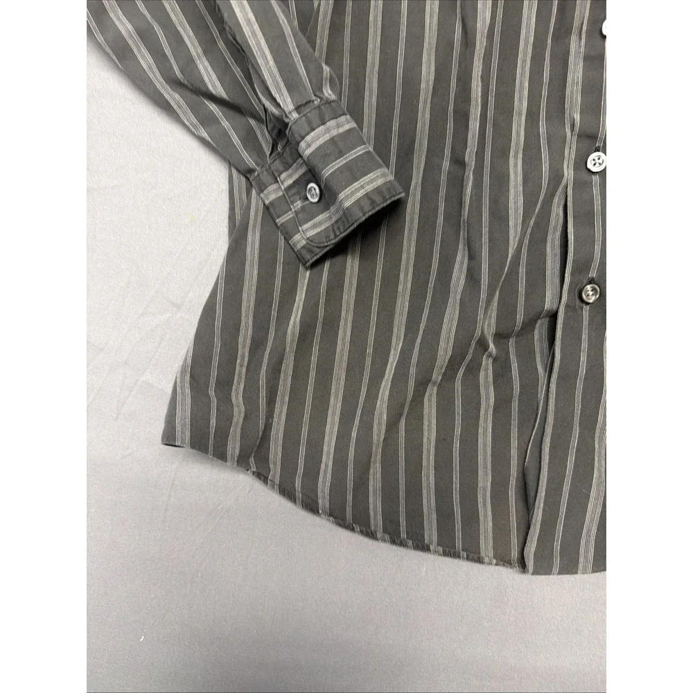 Alfani brand shirt features a grey and white striped pattern and long sleeves L